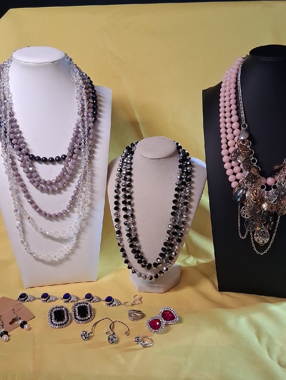 Jewelry Lot Featuring Genuine Black Pearls, Vintage Aurora Borelais Crystal, Etc